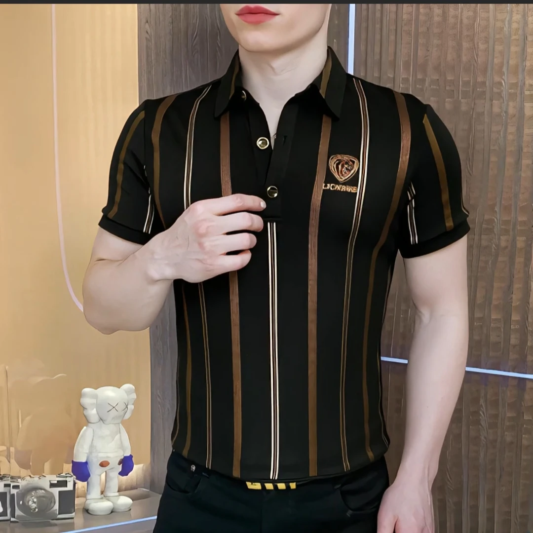 《霸道总裁》2025夏季Polo衫男士轻奢时尚半袖潮流修身高品质休闲