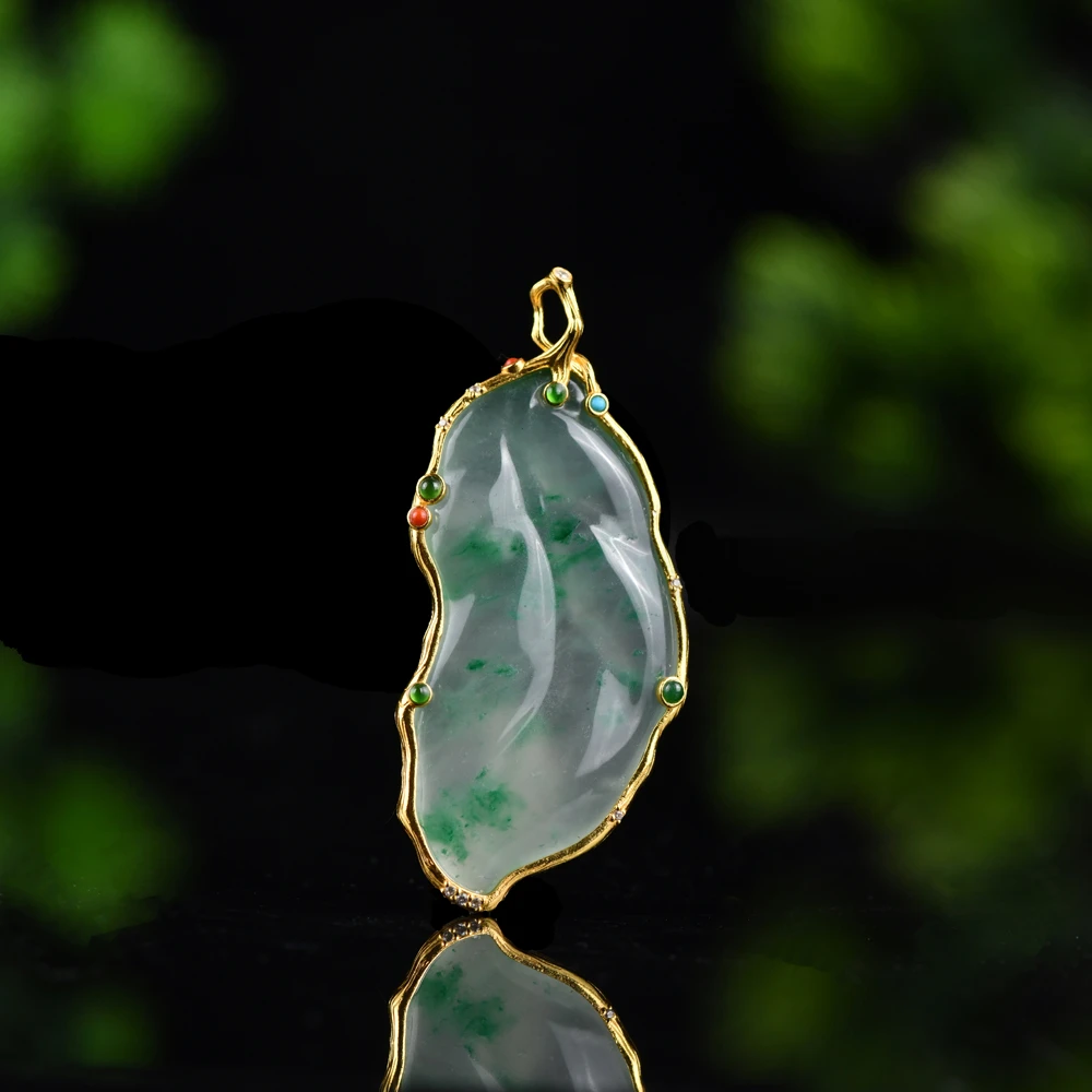 戊申堂【金枝玉叶】冰玉叶子独龙玉高冰吊坠(多样性发一) 国风珠宝