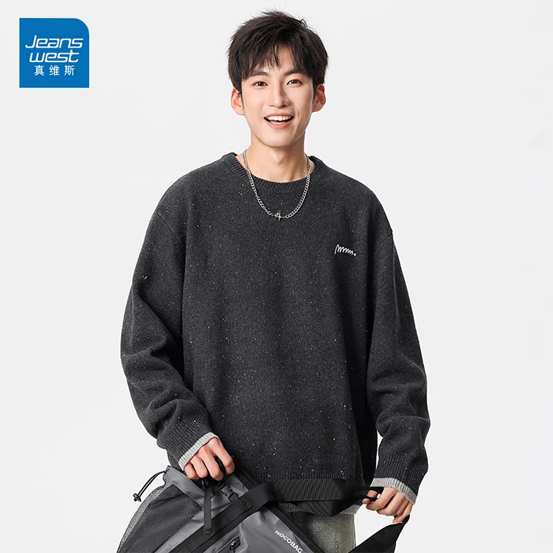 Jeanswest/真维斯男生满天星毛衣秋冬新款潮流百搭宽松休闲针织衫