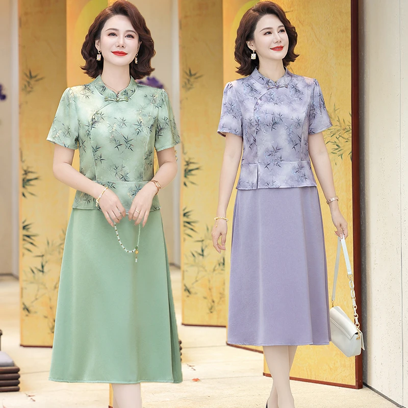 妈妈夏装气质连衣裙2025新款阔太太裙子50岁中老年女洋气旗袍长裙