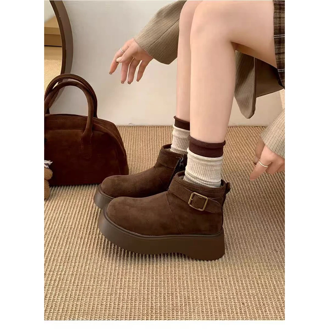 一L新款韩版通勤瘦瘦简约粗跟裸靴短靴G600（加绒)