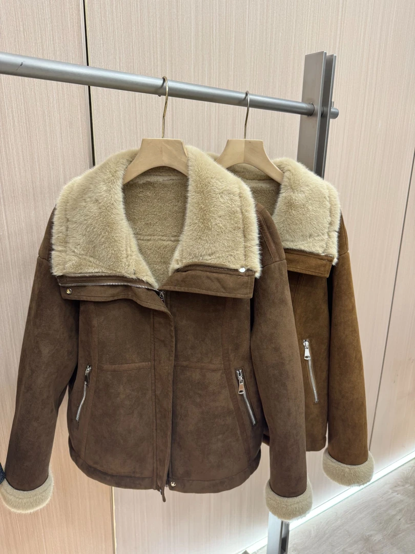 人造皮草 2025冬季新款大领百搭显瘦韩版翻领保暖上衣女