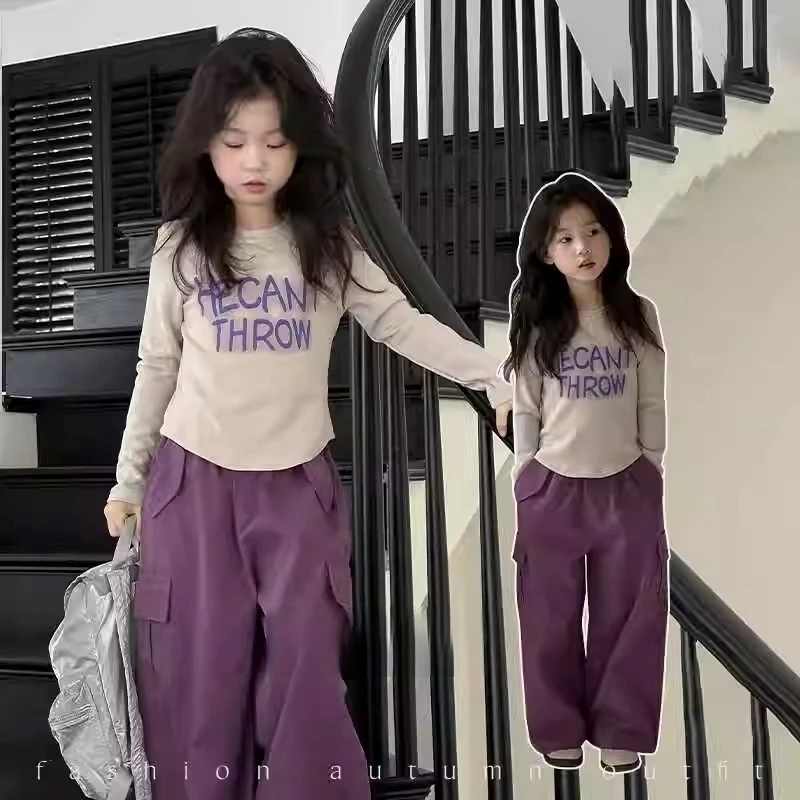 女童套装春秋款新款女大童上衣女孩洋气长袖T恤儿童工装裤高品质