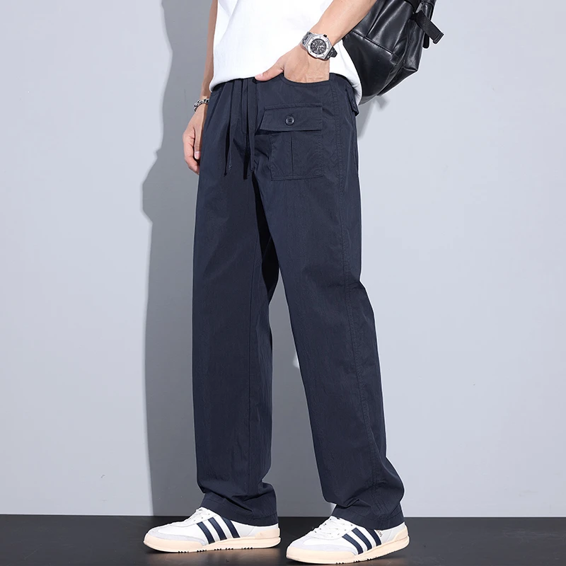 Kuvine2025夏季新款凉感宽松百搭潮流薄款纯色直筒美式休闲裤男款