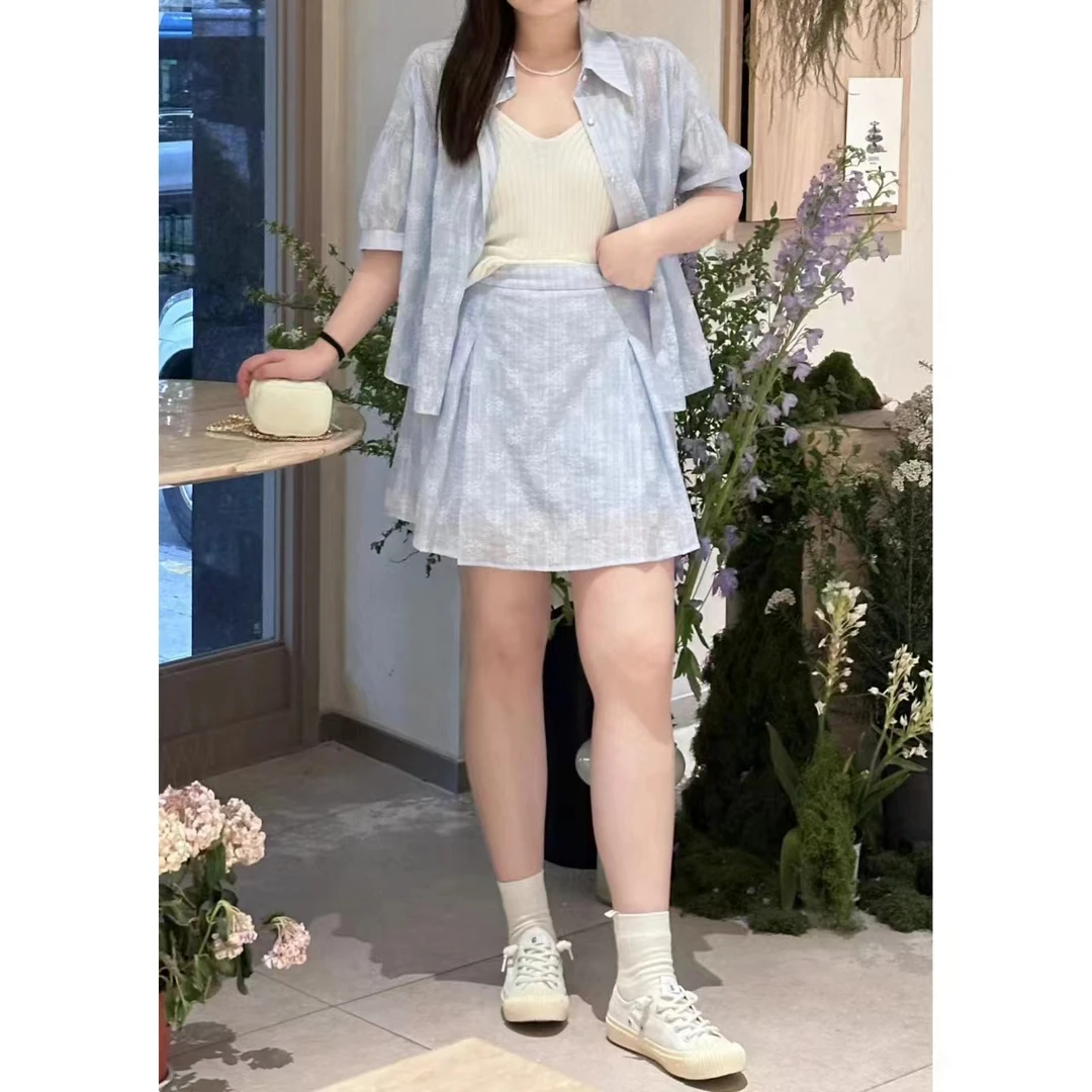 晶咕【海盐碎冰冰-半裙】夏日薄款提花松紧腰半裙气质高腰百