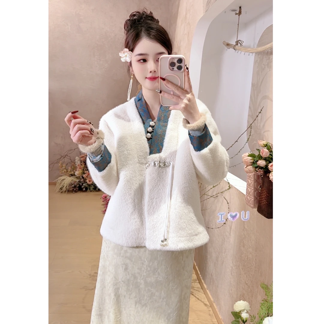 【财阀千金】2024秋冬新款新中式皮毛一体毛毛加厚国风外套