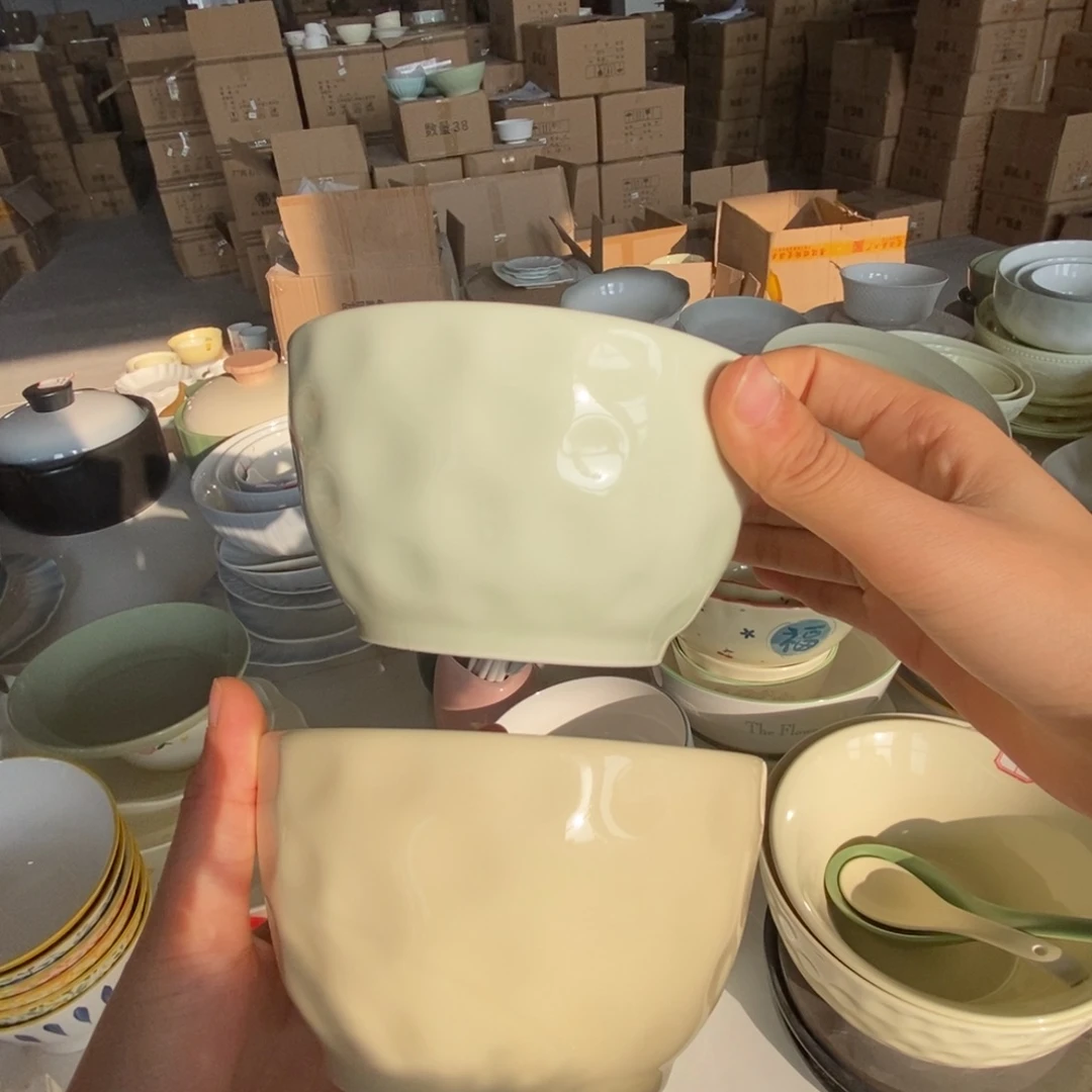 瓷3个黄色 3格绿色米饭碗