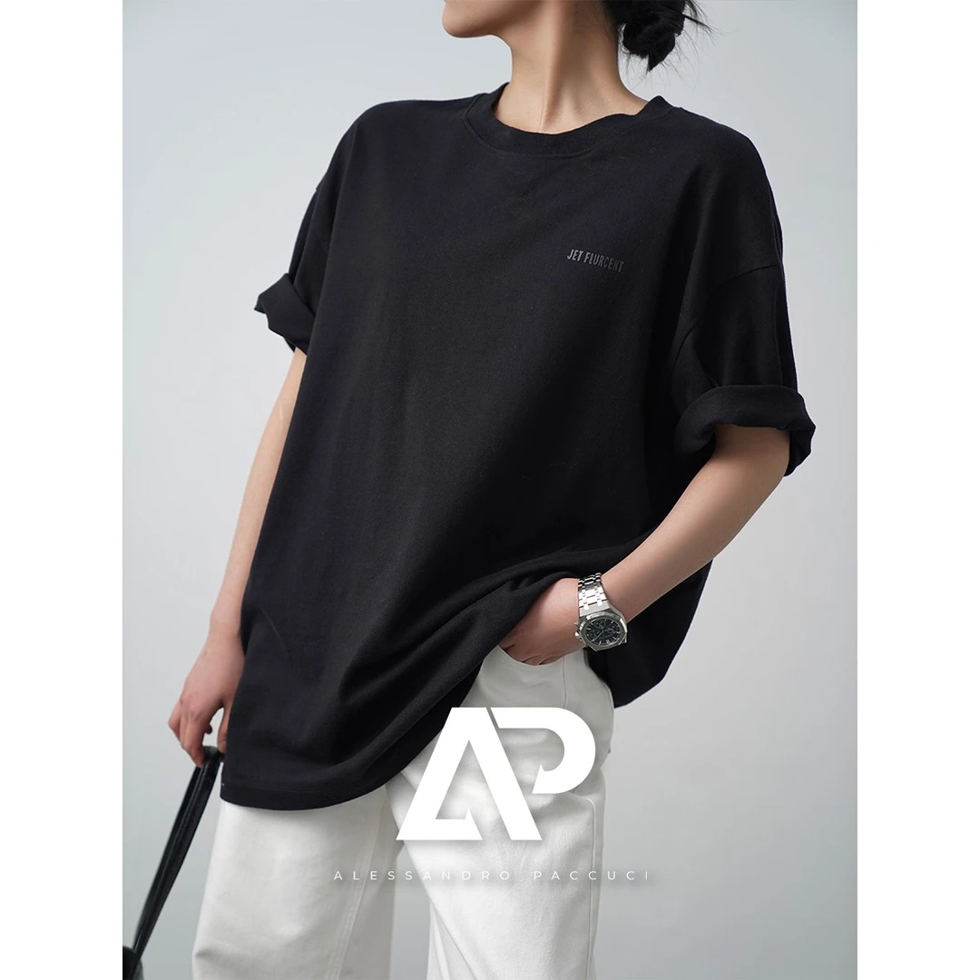 AP洛哥20011X【黑调街头】全棉圆领短袖宽松后背字母印花中性风T恤