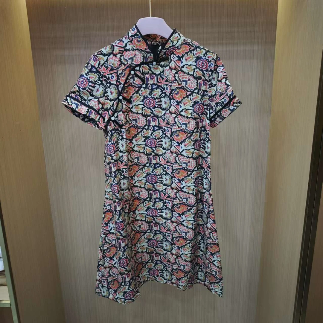 【LJWM】桑蚕丝旗袍款连衣裙 QS043