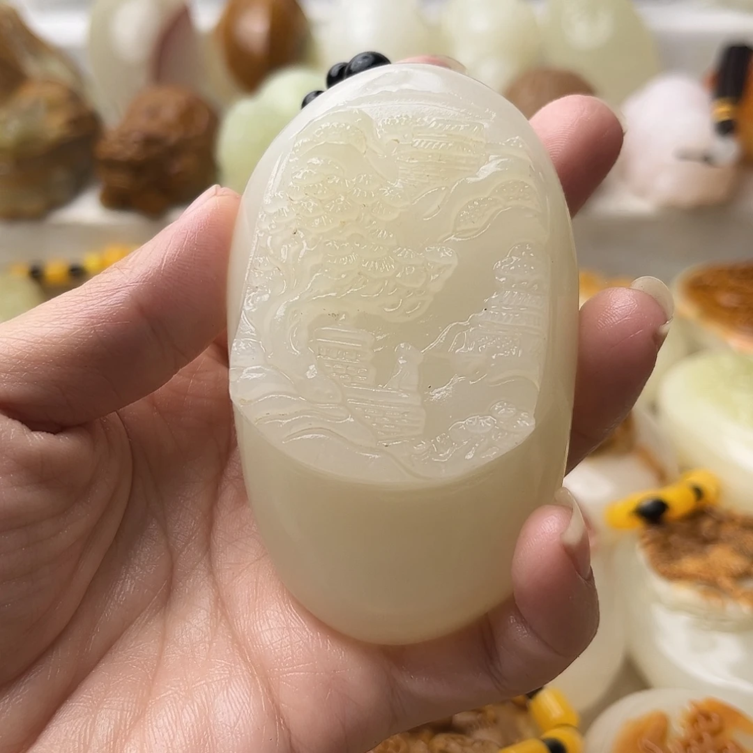 石材方解石手把摆件不退换山水