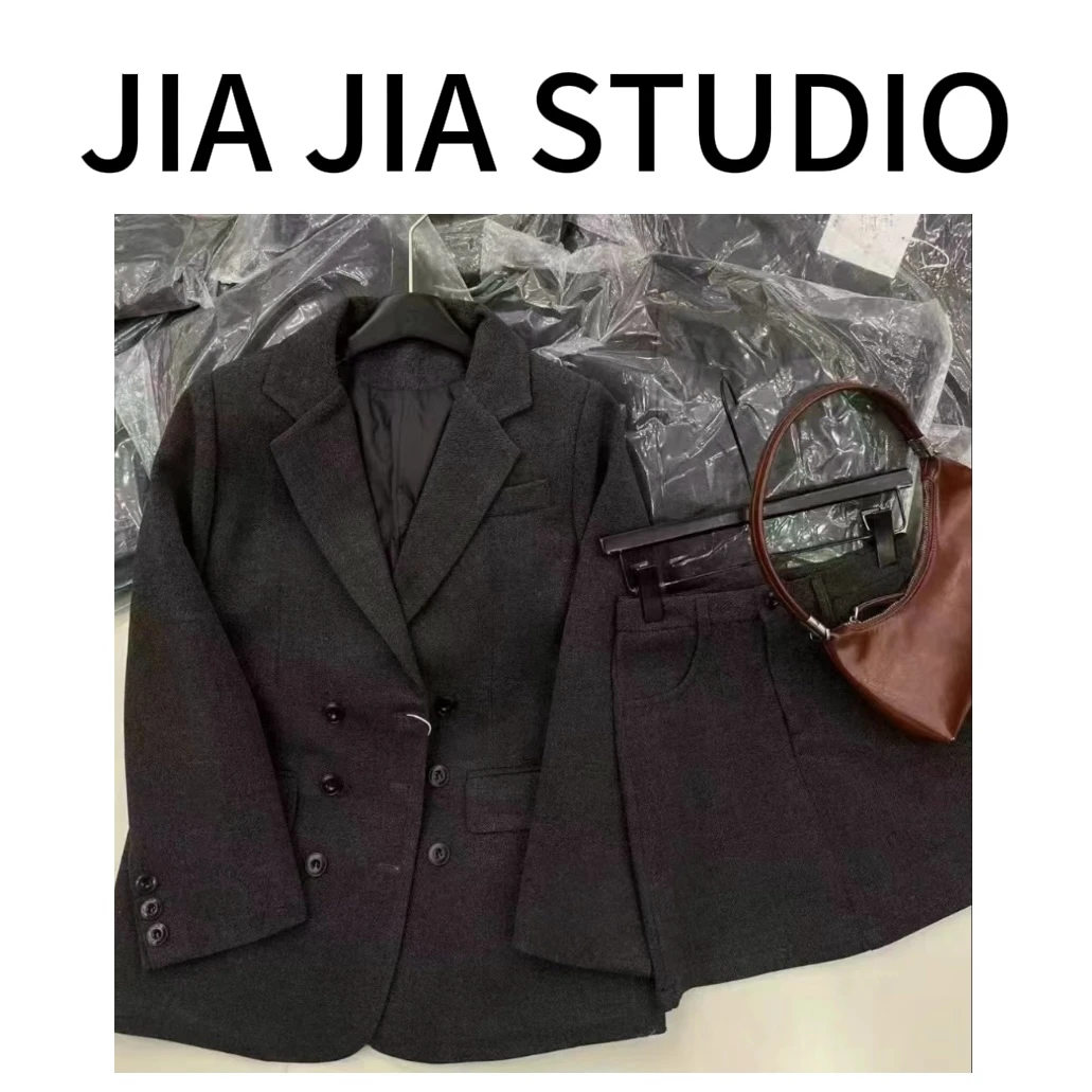 嘉嘉推荐#8196【早春加厚款】毛呢短裙西装套装