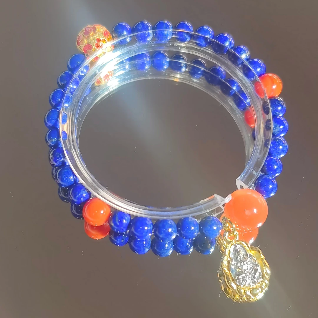 AJ117 火映点星—青金南红柿子红手串单圈轻奢百搭女士蓝色手工