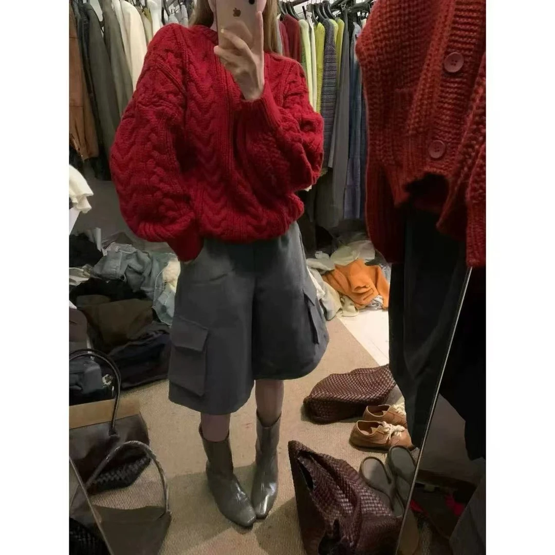 Yalu lune亚露韩系套头加厚麻花慵懒风氛围感毛衣