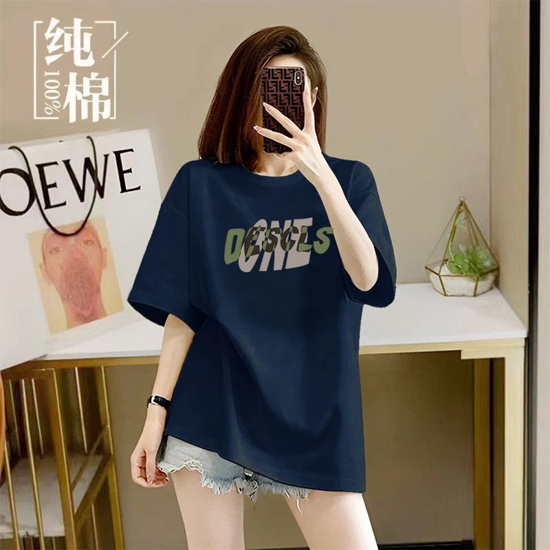 100%遮肉短袖t恤女胖妹妹夏季新款宽松显瘦ins中长款印花上衣