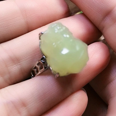 和田玉戒指银S925镶嵌