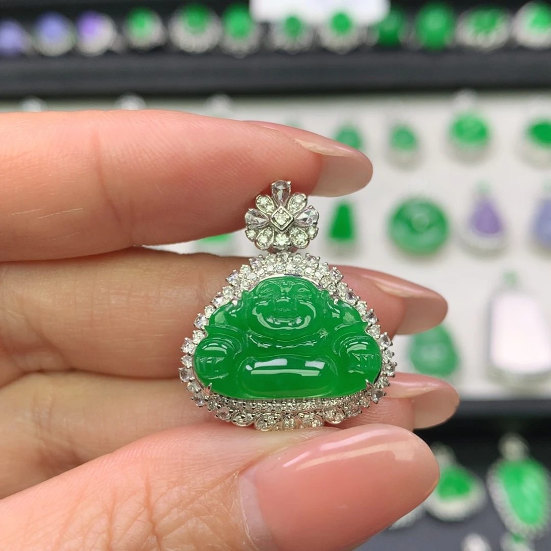 翡翠18K金镶嵌吊坠(不含链)