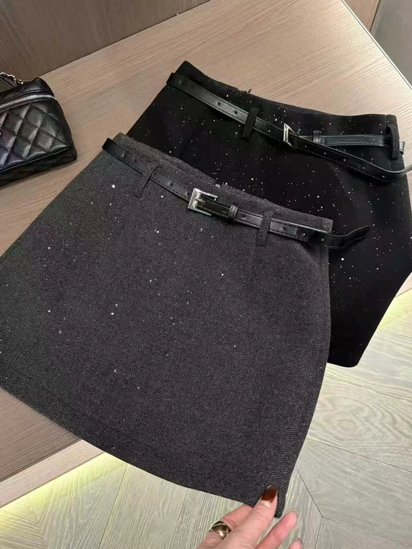 【俪宝】满天星 韩系配腰带气质感显瘦高腰A字半身裙百搭洋气显瘦