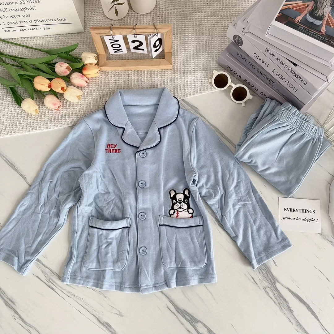 男童春秋款长袖开襟居家服套装