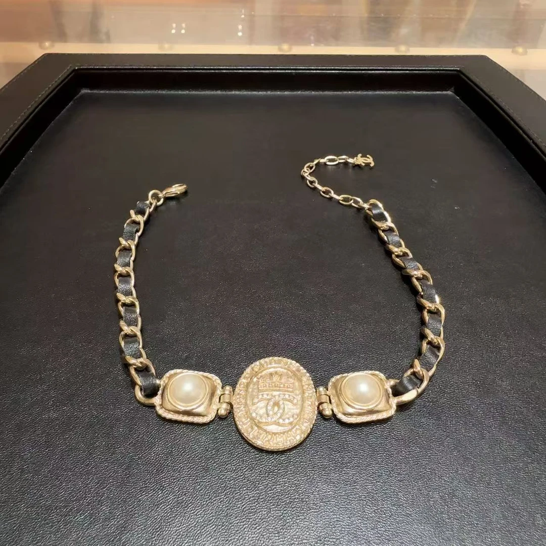 99新 Chanel/香奈儿 21A/复古金币珍珠皮穿链/项链