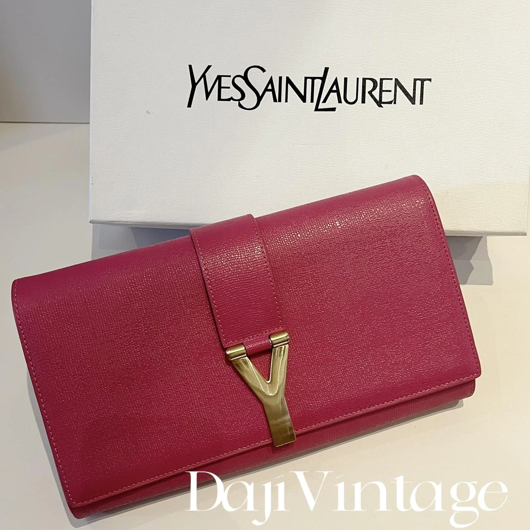 99新 YSL/圣罗兰 大吉中古ff/Ysl圣罗兰金扣玫红色woc斜挎包