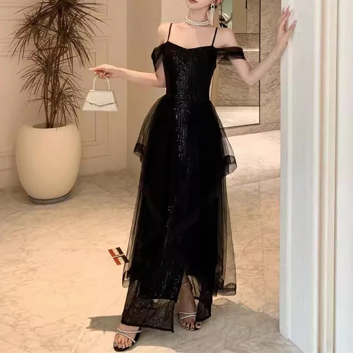 黑色晚礼服女2025新款高级感毕业成人礼宴会气质轻奢小众连衣裙女