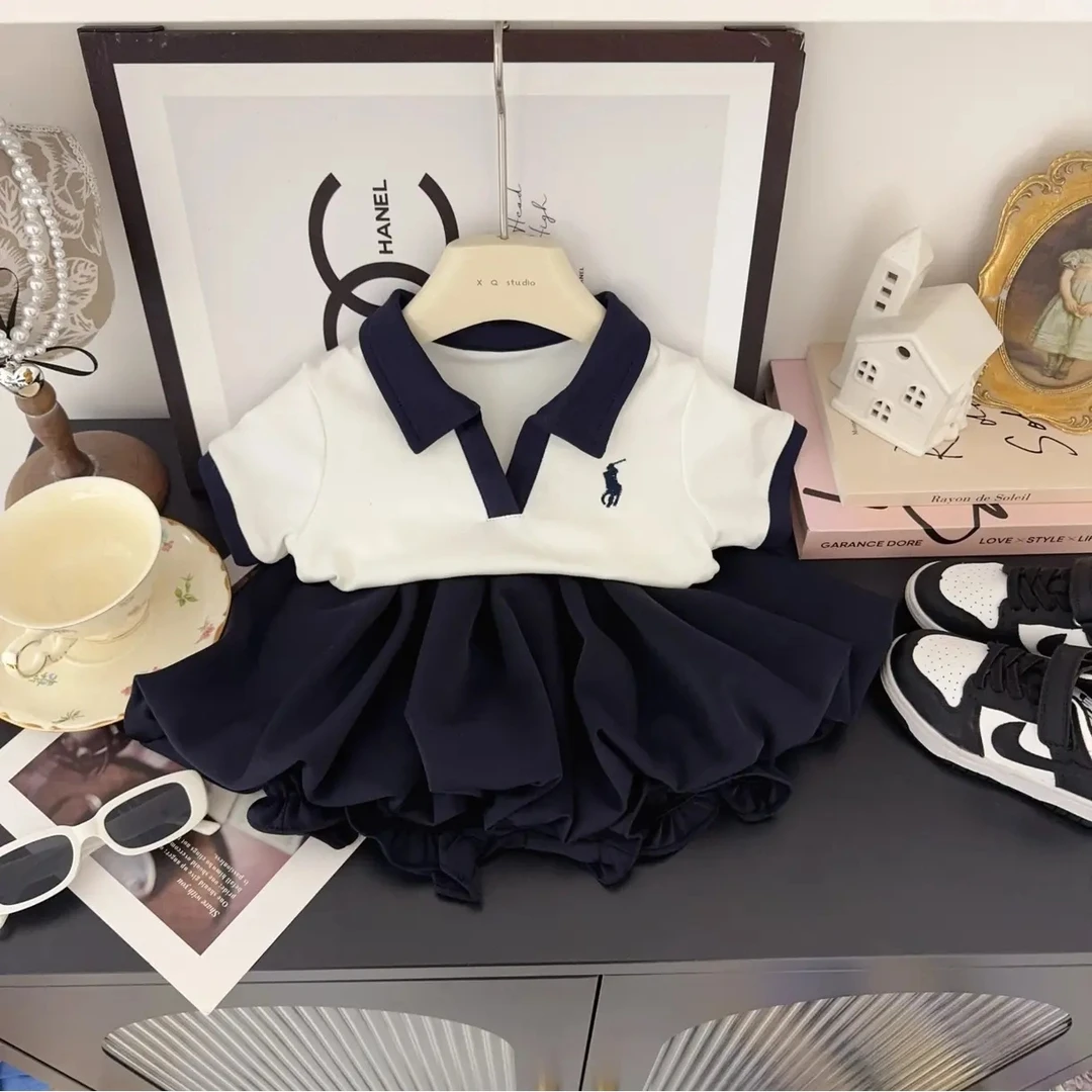 韩国女童2025夏季新品时尚简约polo衫十花苞短裤时髦两件套潮款1