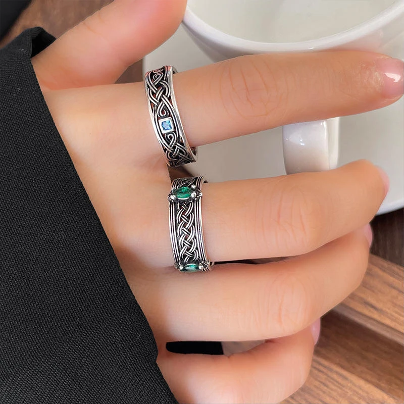 925银戒指 纹理镂空泰银饰品女个性小众跨境复古戒指开口食指戒