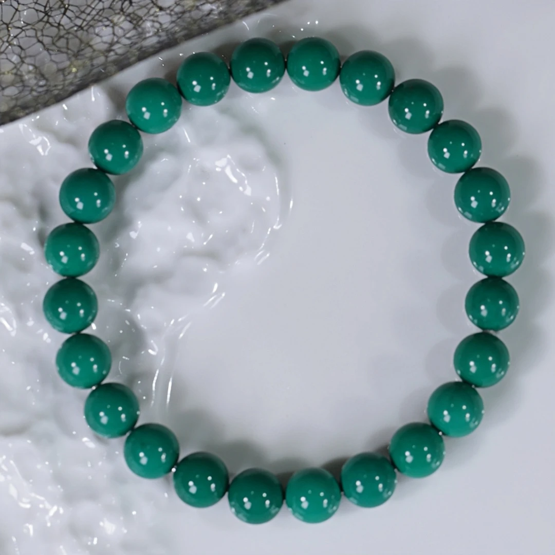 精品瓷高油绿地狱色系8mm圆珠手串单圈手链隔配珠散珠百搭配饰件