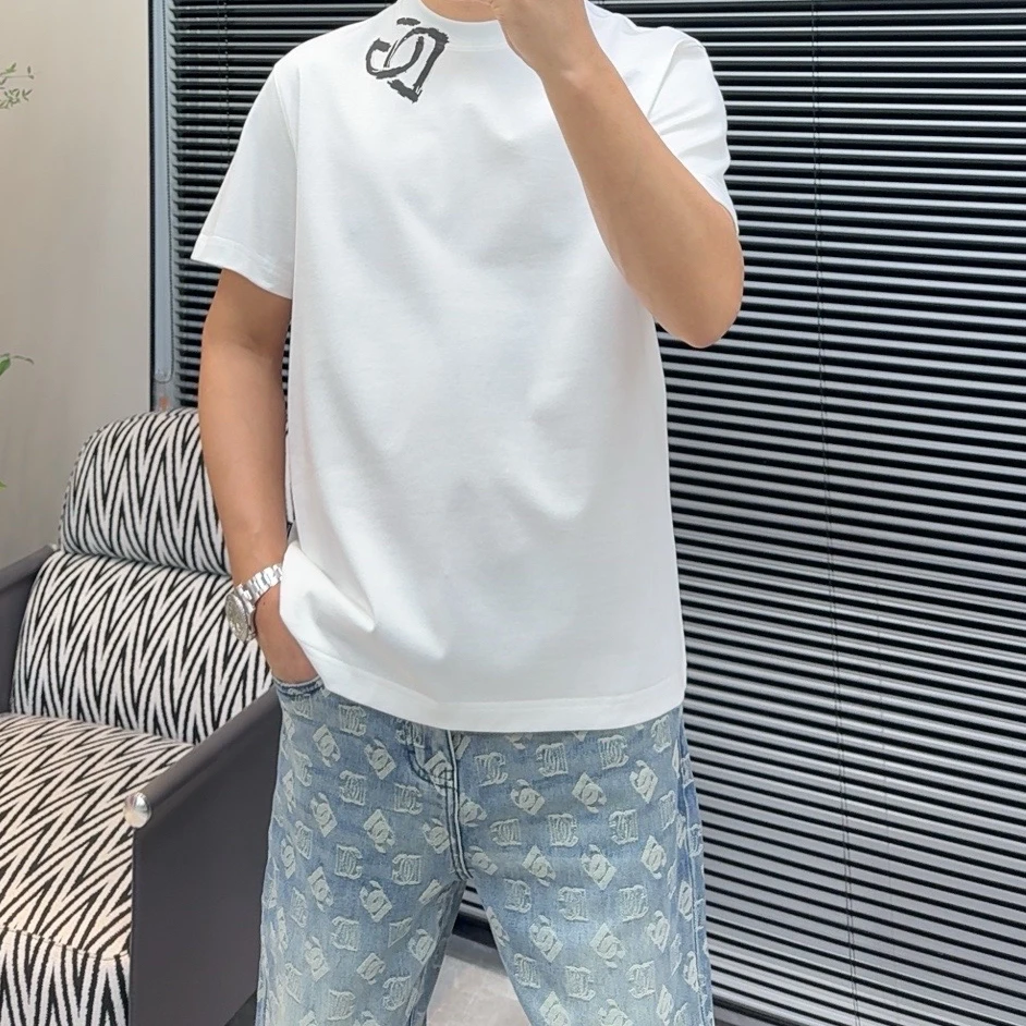 DG迪嘎雅男士短袖121春夏高端时尚简约气质圆领短袖印花百搭白色