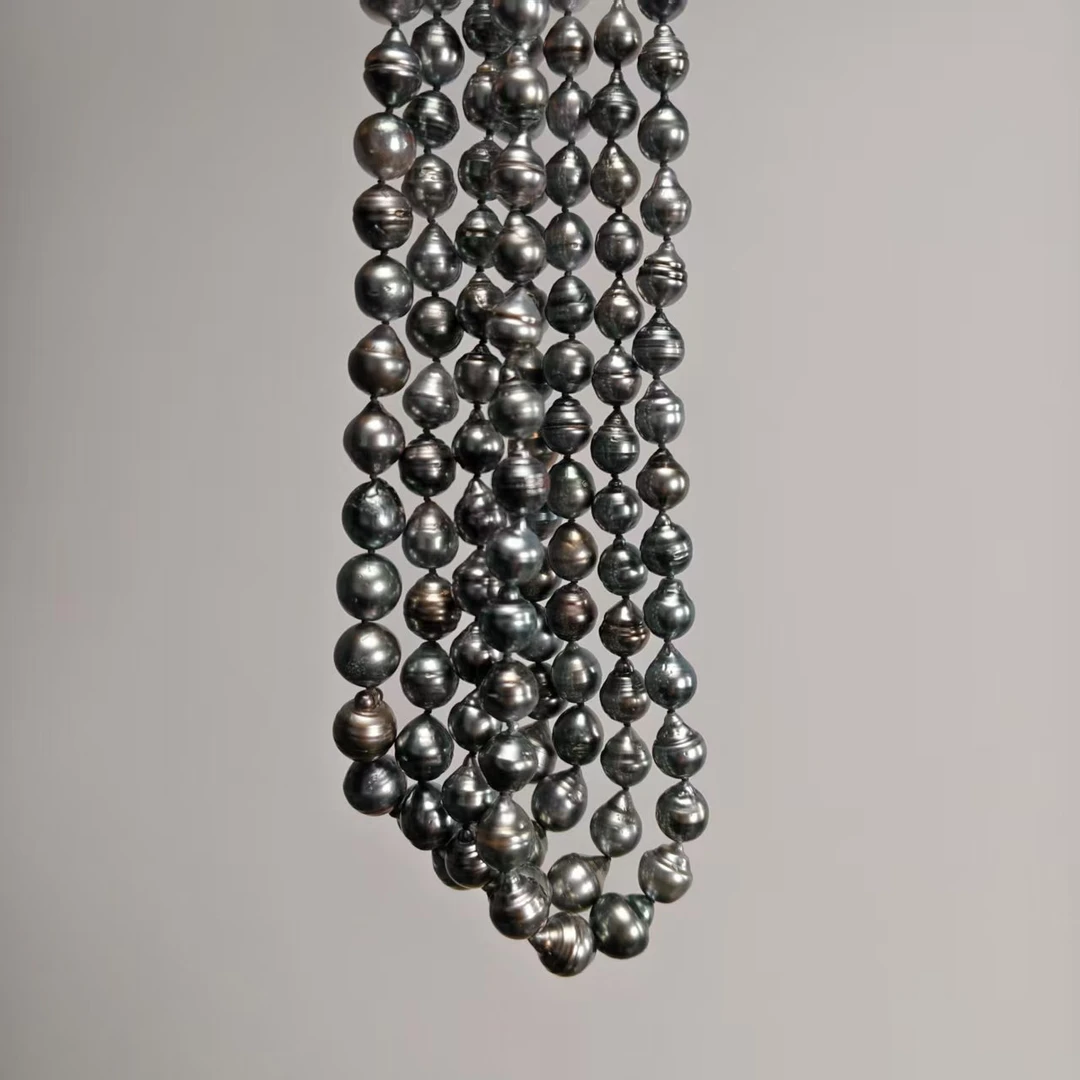 N175海水大溪地螺纹珍珠S925银项链8-11mm(多样性发一)