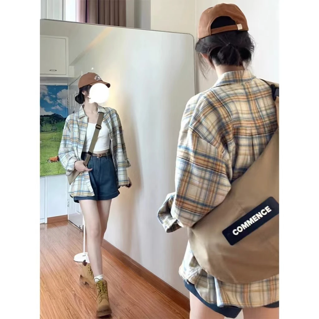 秋季格子衬衫女韩版慵懒时尚宽松显瘦百搭开衫外套女装休闲气质