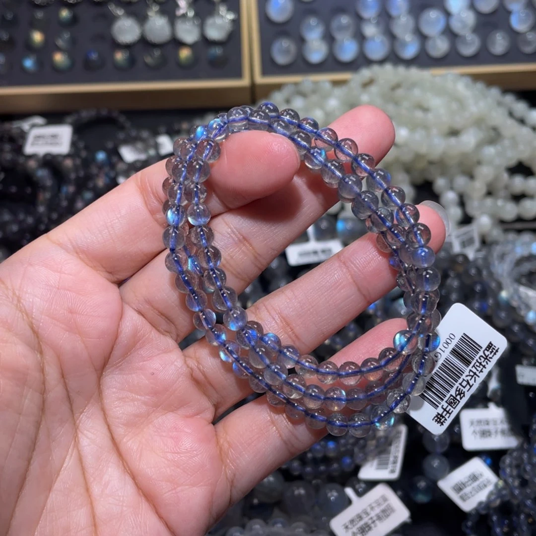 拉长石手链未镶嵌一**子灰月光多圈手链5@3m