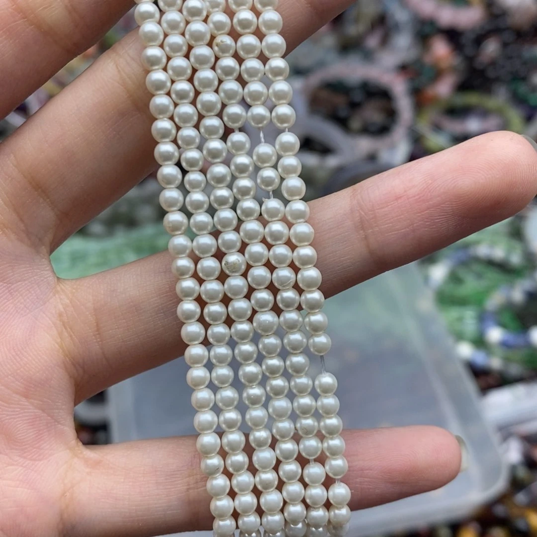 玛瑙/玉髓未镶嵌珠宝半成品一条3mm白贝珠