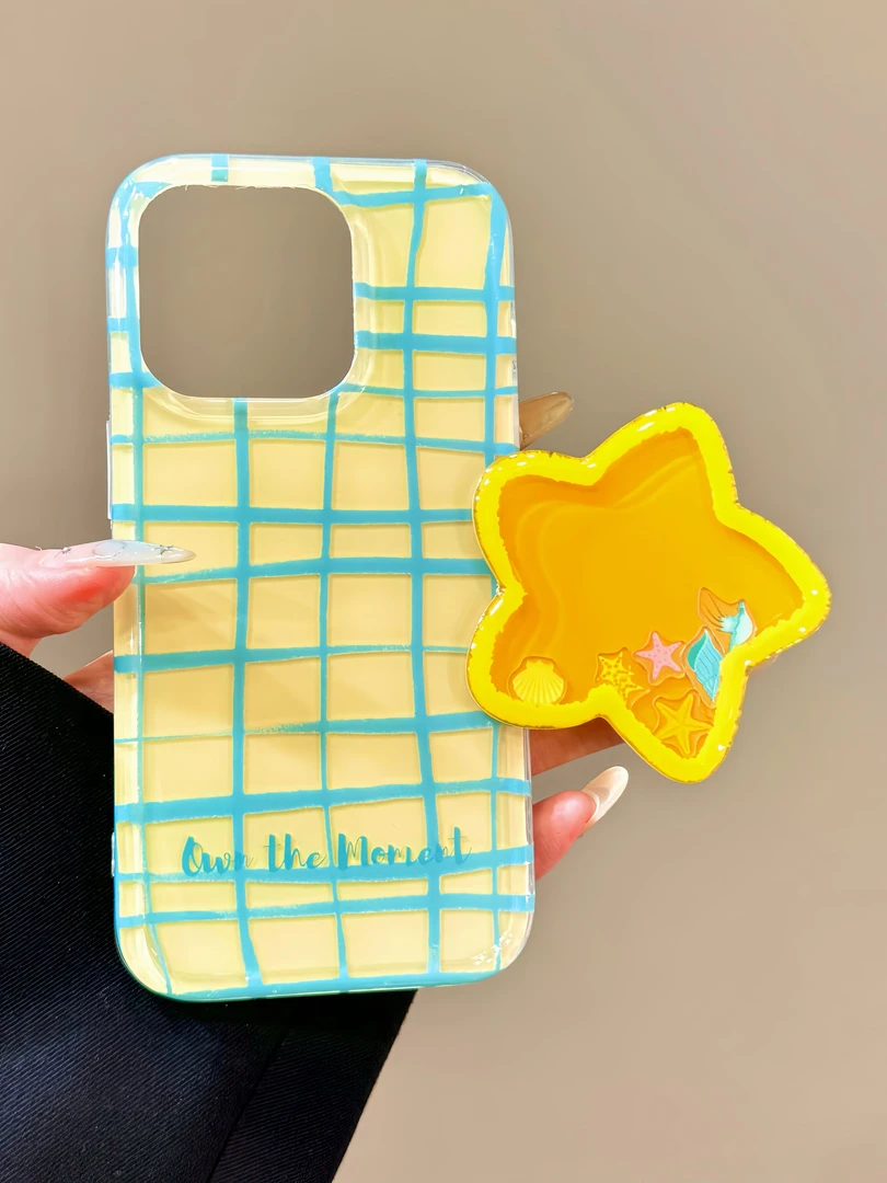 蓝线条星星支架适用苹果16/15promax手机壳iPhone12防13可爱