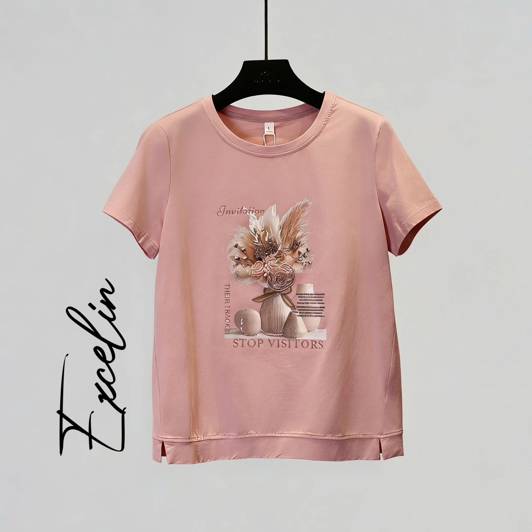 反季破价【粉色玫瑰金短袖圆领】夏季舒适薄款显瘦减龄T恤女上衣