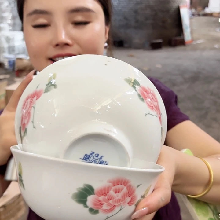 摆件景德镇高温陶瓷芙蓉6寸碗一对
