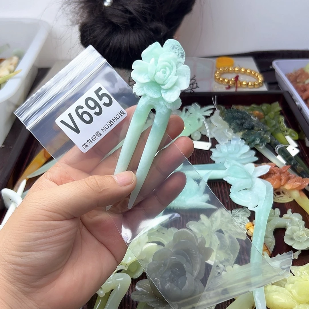 蛇纹石玉合金发饰浮****佳