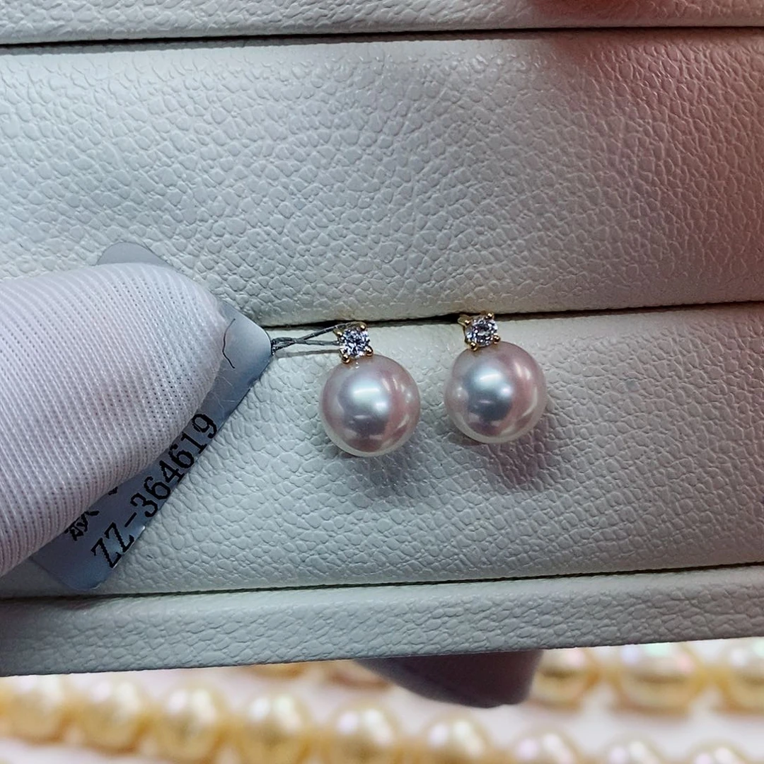 18K金镶嵌耳饰海水珍珠7.5-8