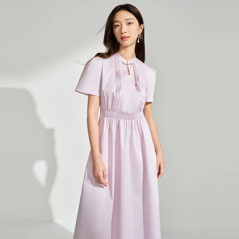 DOUBLOVE贝爱早秋新款【甜美新中式】国风收腰连衣裙清新显瘦少女感