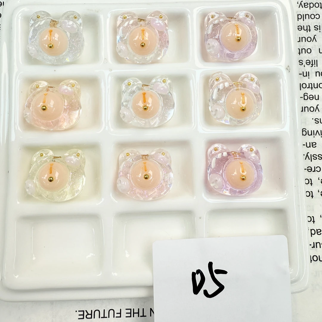 韩国胶定制款05 手绘合金熊头手绘彩虹通孔 DIY手工配件