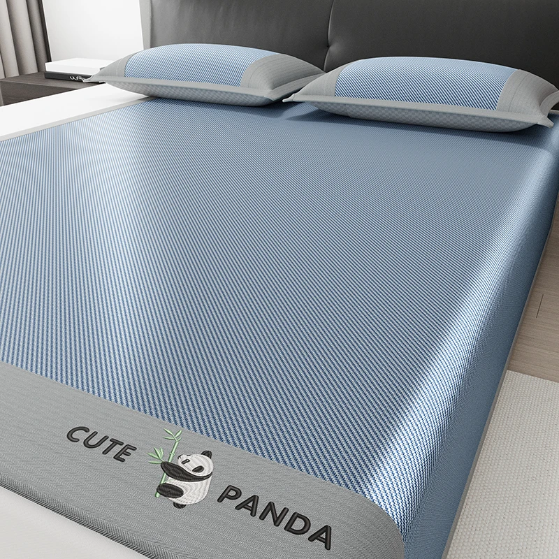 水星高端系列家纺 2025新款母婴级 绣花冰丝席软凉席床笠 三件套