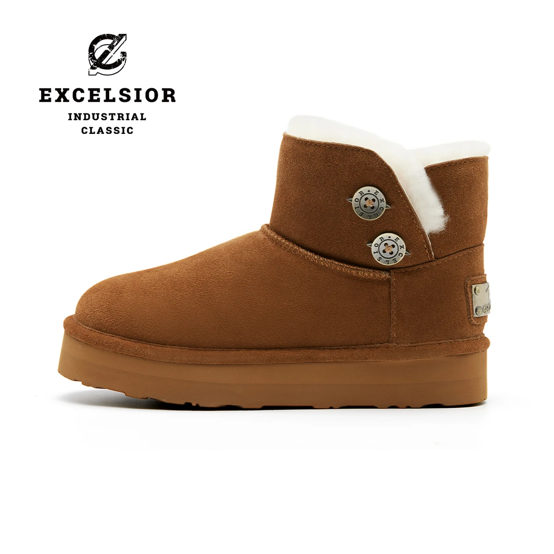 excelsior饼干鞋官方 冬季女鞋加绒保暖增高厚底羊毛雪饼雪地靴女