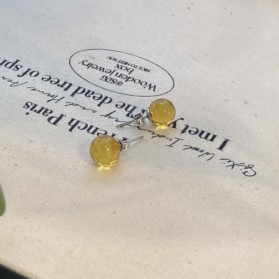 银镶琥珀蓝珀耳钉8.8