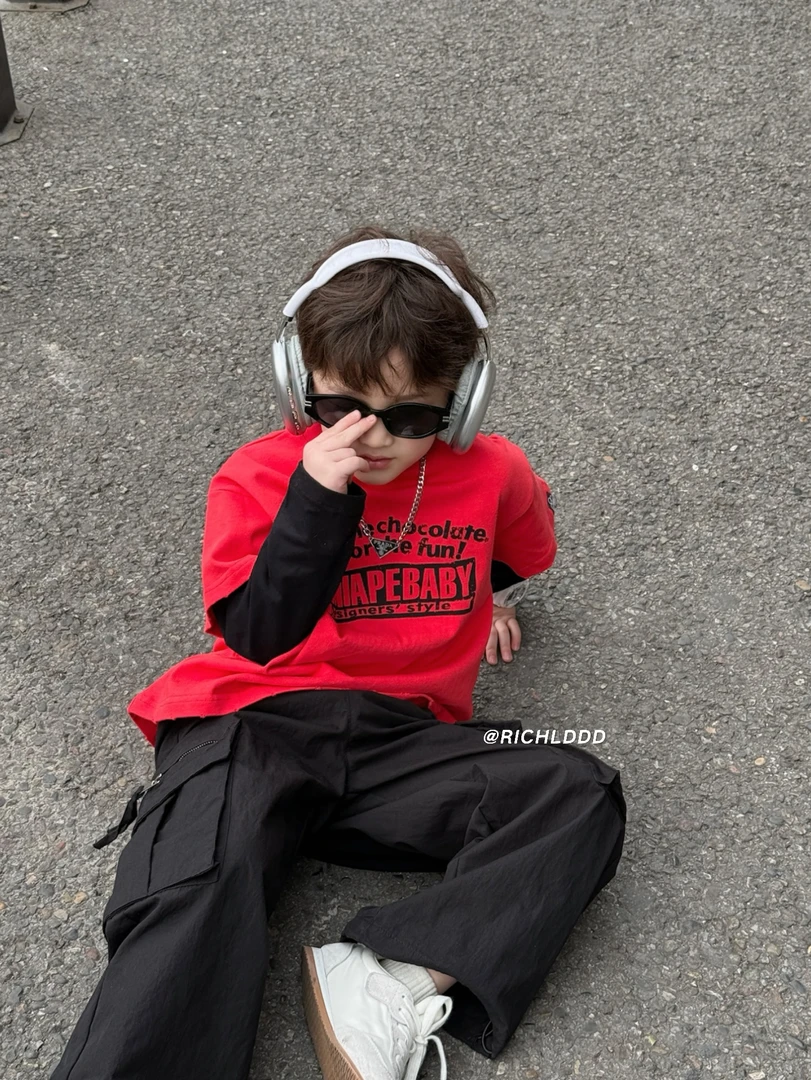 No退no换【红色幻想曲】假两件拼接T恤8196