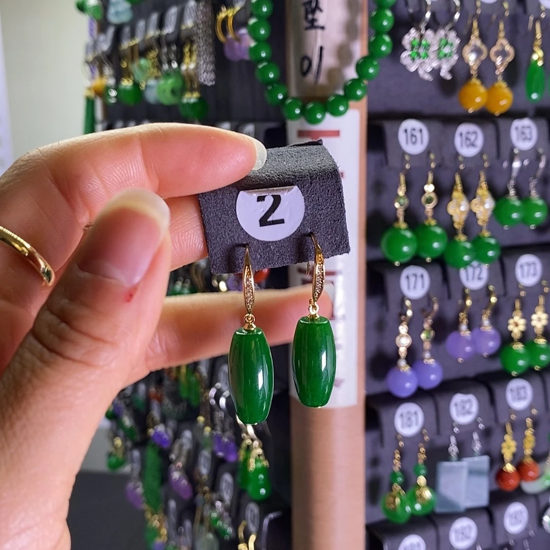 银S925镶嵌翡翠耳饰2