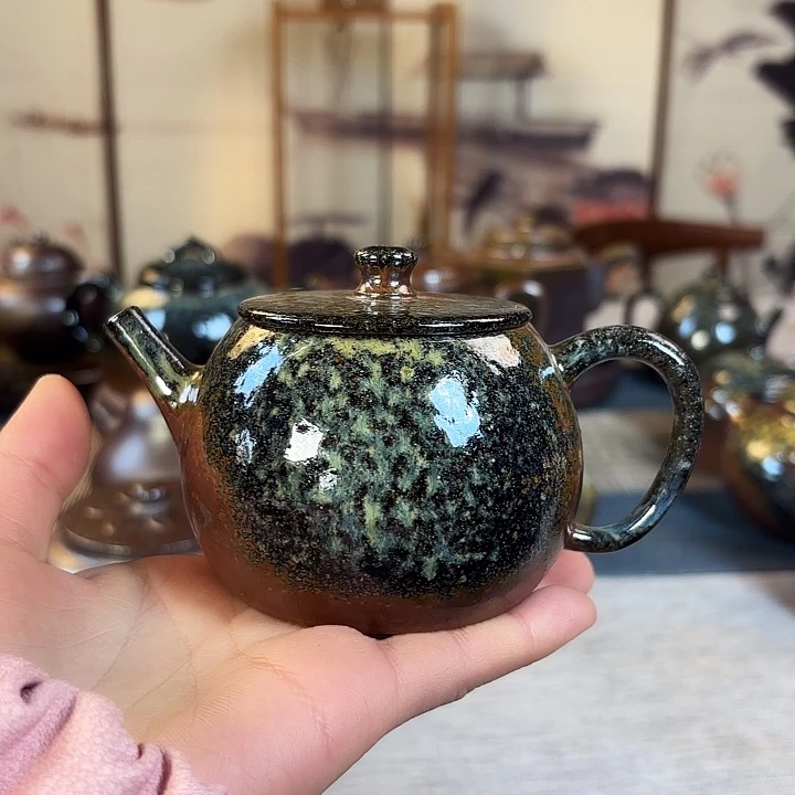 壶柴烧紫砂壶平盖