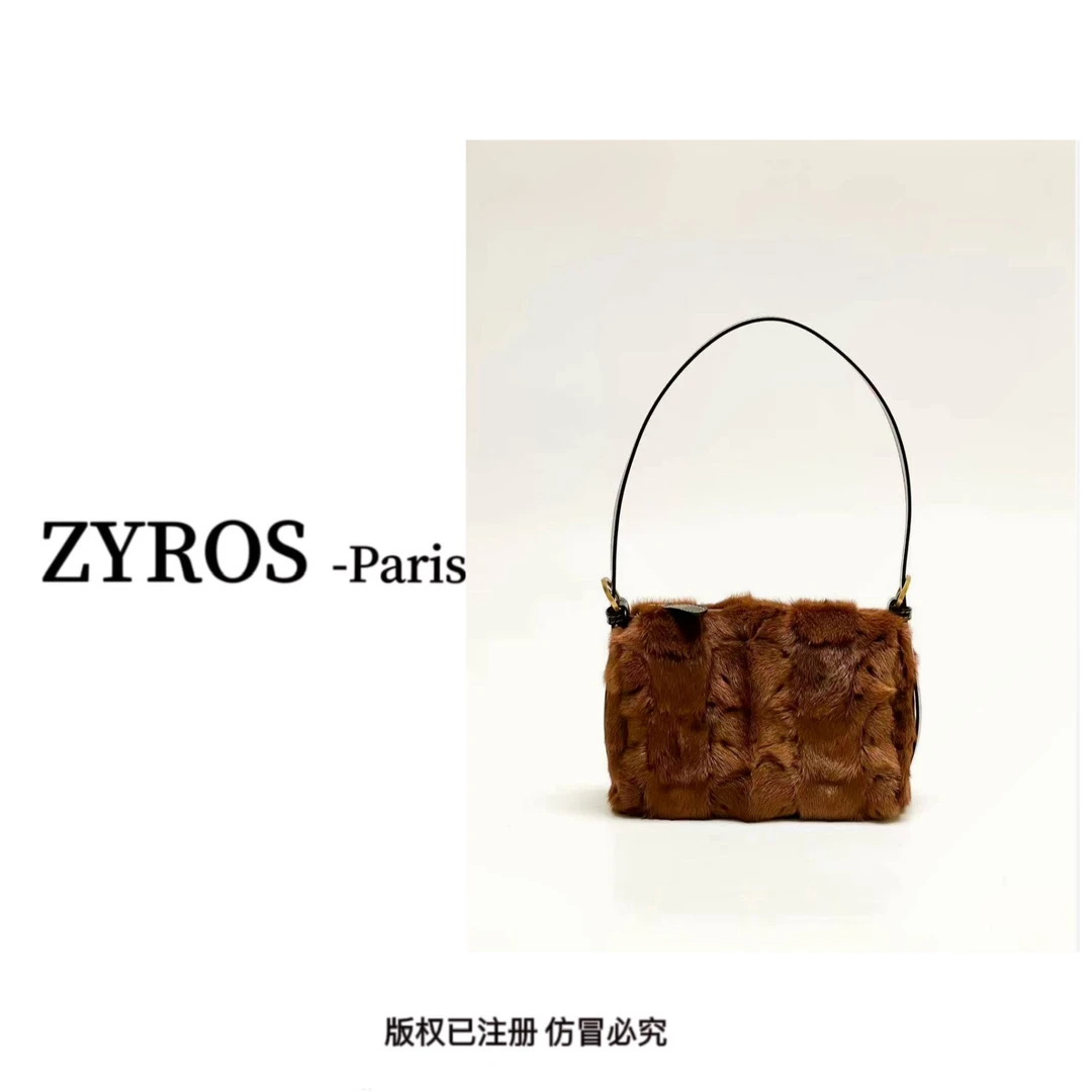 ZYROS/秋冬新款棕色毛毛高级感时尚百搭手拎斜挎小马鞍包女351