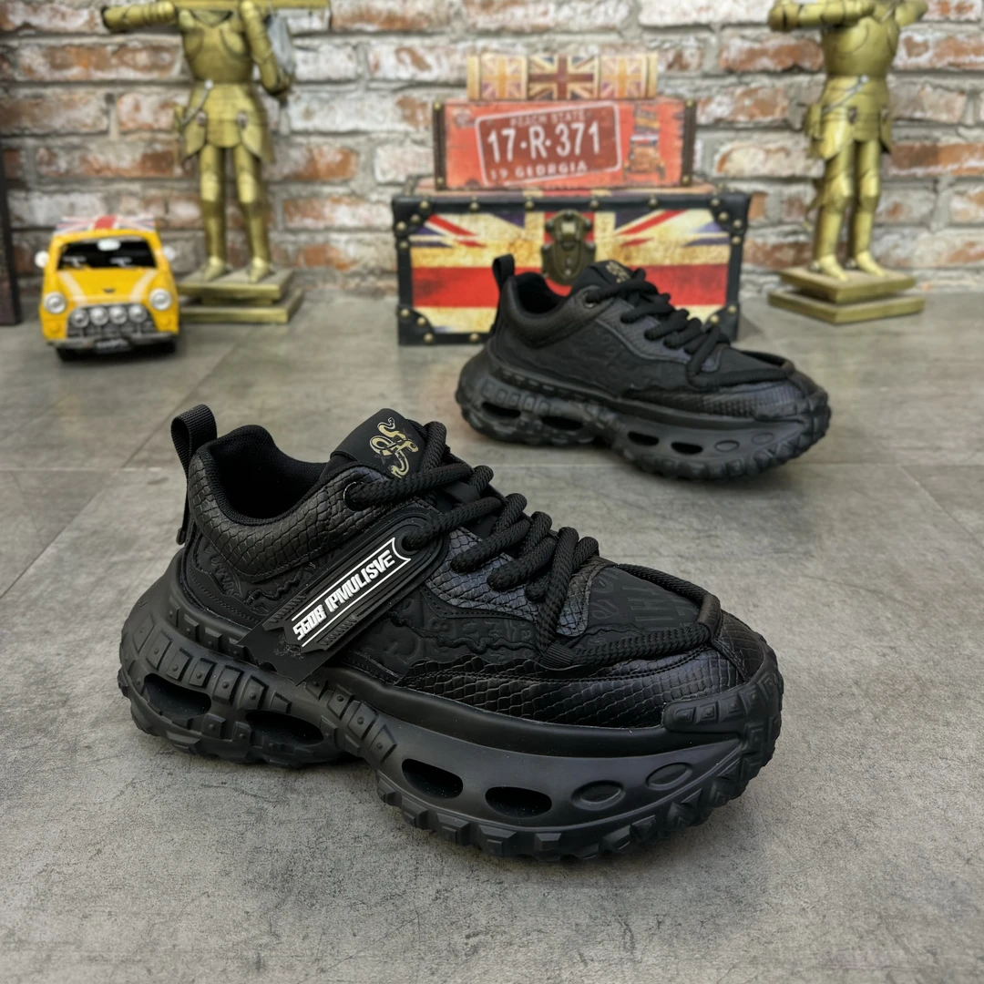 2025年春季蛇年新款男士时尚百搭印花皮面轻便增高运动休闲老爹鞋