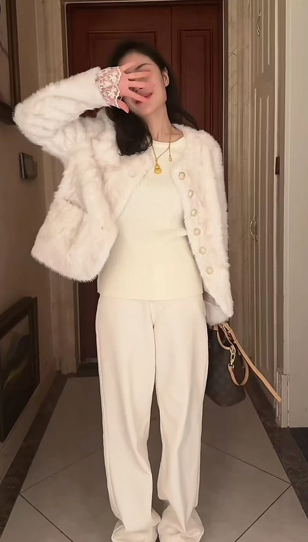 Miss Huo 这个冬天必买磨毛杏色直筒裤 B 杏色 8053