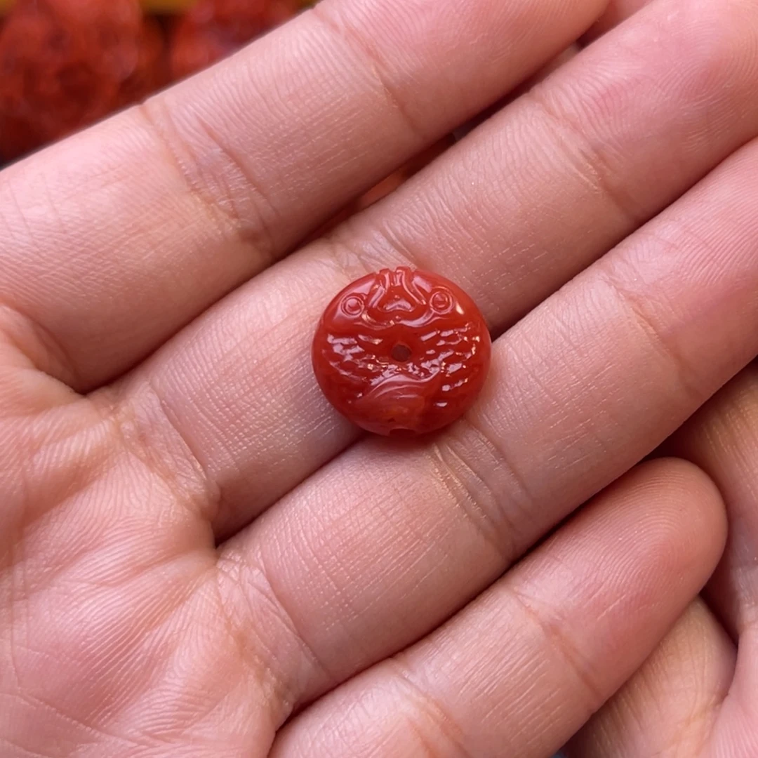 南红玛瑙未镶嵌保山双鱼扣背云14✖️5mm尺寸